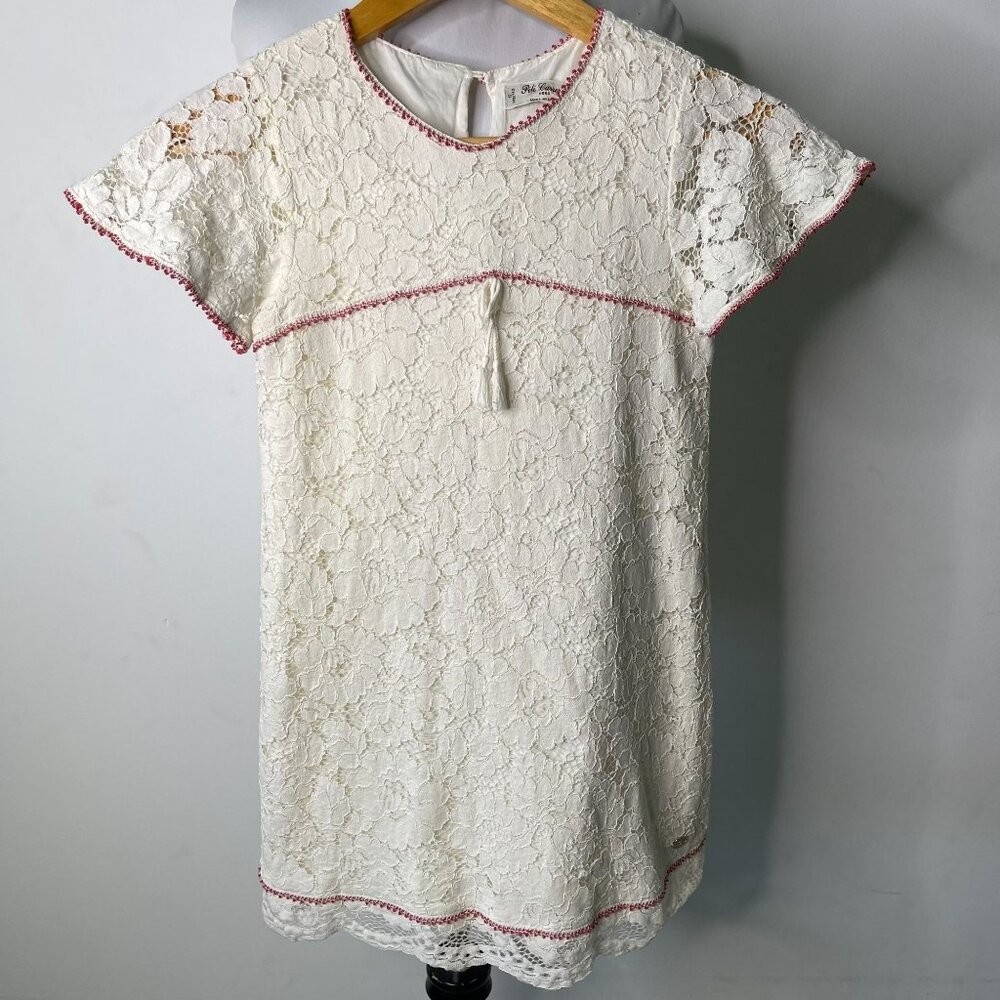 Pili Carrera Kid's White Red Lace Floral Short Sleeve Mini Dress Size 12